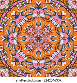 Seamless tile texture. Tracery mehndi design image. Ethnic doodle art. Curved doodling picture. Vector