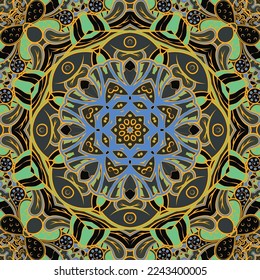 Seamless tile texture. Tracery mehndi design image. Dark toxic colors. Ethnic doodle art. Curved doodling picture. Vector