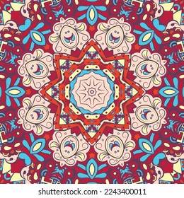 Seamless tile texture. Tracery mehndi design image. Ethnic doodle art. Curved doodling picture. Vector
