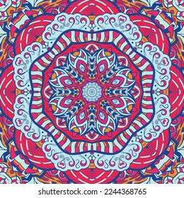 Seamless tile texture. Tracery mehndi design image. Ethnic doodle art. Curved doodling picture. Vector