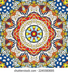 Seamless tile texture. Tracery mehndi design image. Ethnic doodle art. Curved doodling picture. Vector