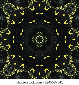Seamless tile texture. Tracery mehndi design image. Dark toxic colors. Ethnic doodle art. Curved doodling picture. Vector