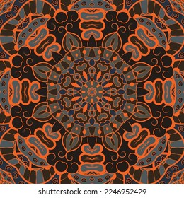 Seamless tile texture. Tracery mehndi design image. Dark toxic colors. Ethnic doodle art. Curved doodling picture. Vector