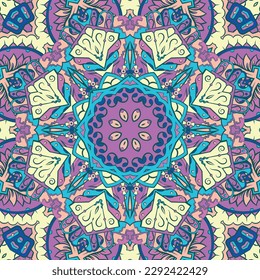 Seamless tile texture. Tracery mehndi design image. Ethnic doodle art. Curved doodling picture. Vector