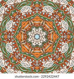 Seamless tile texture. Tracery mehndi design image. Ethnic doodle art. Curved doodling picture. Vector