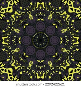 Seamless tile texture. Tracery mehndi design image. Dark toxic colors. Ethnic doodle art. Curved doodling picture. Vector