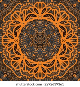 Seamless tile texture. Tracery mehndi design image. Dark toxic colors. Ethnic doodle art. Curved doodling picture. Vector