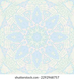 Seamless tile texture. Tracery mehndi design image. Pastel. Ethnic doodle art. Curved doodling picture. Vector