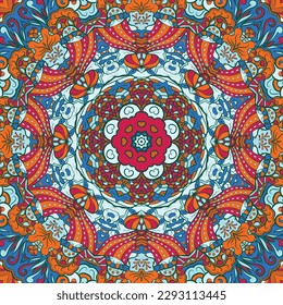 Seamless tile texture. Tracery mehndi design image. Ethnic doodle art. Curved doodling picture. Vector