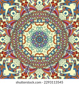 Seamless tile texture. Tracery mehndi design image. Ethnic doodle art. Curved doodling picture. Vector