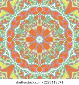 Seamless tile texture. Tracery mehndi design image. Ethnic doodle art. Curved doodling picture. Vector