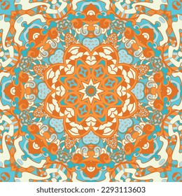 Seamless tile texture. Tracery mehndi design image. Ethnic doodle art. Curved doodling picture. Vector