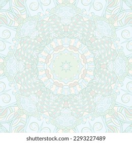 Seamless tile texture. Tracery mehndi design image. Pastel. Ethnic doodle art. Curved doodling picture. Vector