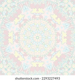 Seamless tile texture. Tracery mehndi design image. Pastel. Ethnic doodle art. Curved doodling picture. Vector