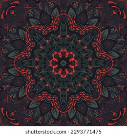 Seamless tile texture. Tracery mehndi design image. Dark toxic colors. Ethnic doodle art. Curved doodling picture. Vector