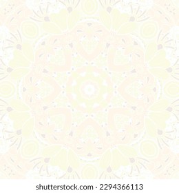 Seamless tile texture. Tracery mehndi design image. Pastel. Ethnic doodle art. Curved doodling picture. Vector