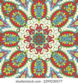 Seamless tile texture. Tracery mehndi design image. Ethnic doodle art. Curved doodling picture. Vector