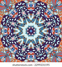 Seamless tile texture. Tracery mehndi design image. Ethnic doodle art. Curved doodling picture. Vector