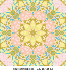 Seamless tile texture. Tracery mehndi design image. Ethnic doodle art. Curved doodling picture. Vector