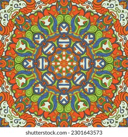 Seamless tile texture. Tracery mehndi design image. Ethnic doodle art. Curved doodling picture. Vector