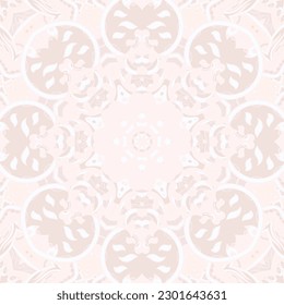 Seamless tile texture. Tracery mehndi design image. Pastel. Ethnic doodle art. Curved doodling picture. Vector