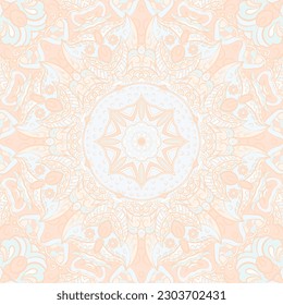 Seamless tile texture. Tracery mehndi design image. Pastel. Ethnic doodle art. Curved doodling picture. Vector