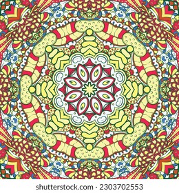 Seamless tile texture. Tracery mehndi design image. Ethnic doodle art. Curved doodling picture. Vector
