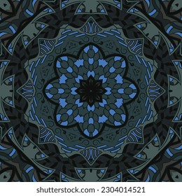 Seamless tile texture. Tracery mehndi design image. Dark toxic colors. Ethnic doodle art. Curved doodling picture. Vector
