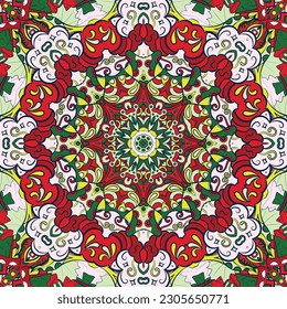 Seamless tile texture. Tracery mehndi design image. Ethnic doodle art. Curved doodling picture. Vector