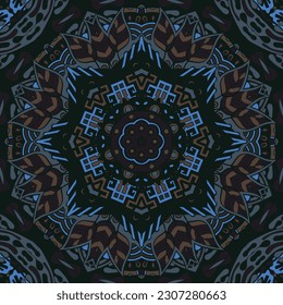 Seamless tile texture. Tracery mehndi design image. Dark toxic colors. Ethnic doodle art. Curved doodling picture. Vector