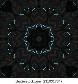 Seamless tile texture. Tracery mehndi design image. Dark toxic colors. Ethnic doodle art. Curved doodling picture. Vector