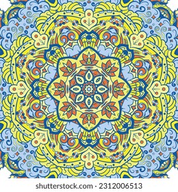 Seamless tile texture. Tracery mehndi design image. Ethnic doodle art. Curved doodling picture. Vector