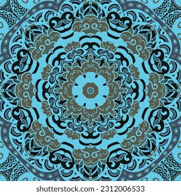 Seamless tile texture. Tracery mehndi design image. Dark toxic colors. Ethnic doodle art. Curved doodling picture. Vector