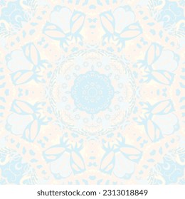 Seamless tile texture. Tracery mehndi design image. Pastel. Ethnic doodle art. Curved doodling picture. Vector