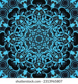 Seamless tile texture. Tracery mehndi design image. Dark toxic colors. Ethnic doodle art. Curved doodling picture. Vector