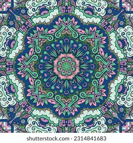 Seamless tile texture. Tracery mehndi design image. Ethnic doodle art. Curved doodling picture. Vector