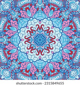 Seamless tile texture. Tracery mehndi design image. Ethnic doodle art. Curved doodling picture. Vector