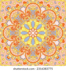 Seamless tile texture. Tracery mehndi design image. Ethnic doodle art. Curved doodling picture. Vector