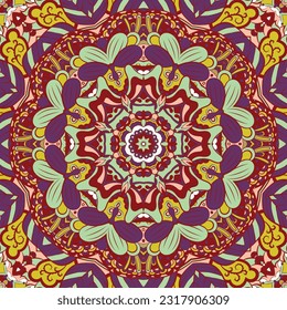 Seamless tile texture. Tracery mehndi design image. Ethnic doodle art. Curved doodling picture. Vector