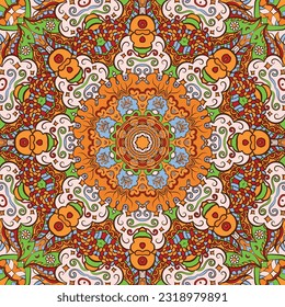 Seamless tile texture. Tracery mehndi design image. Ethnic doodle art. Curved doodling picture. Vector