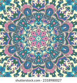 Seamless tile texture. Tracery mehndi design image. Ethnic doodle art. Curved doodling picture. Vector