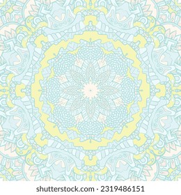 Seamless tile texture. Tracery mehndi design image. Pastel. Ethnic doodle art. Curved doodling picture. Vector
