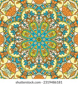 Seamless tile texture. Tracery mehndi design image. Ethnic doodle art. Curved doodling picture. Vector