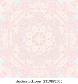 Seamless tile texture. Tracery mehndi design image. Pastel. Ethnic doodle art. Curved doodling picture. Vector