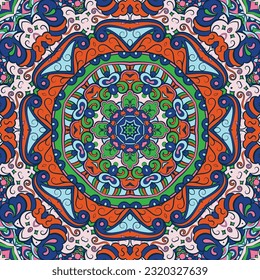 Seamless tile texture. Tracery mehndi design image. Ethnic doodle art. Curved doodling picture. Vector