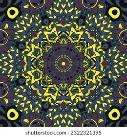 Seamless tile texture. Tracery mehndi design image. Dark toxic colors. Ethnic doodle art. Curved doodling picture. Vector