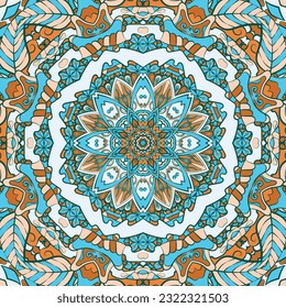 Seamless tile texture. Tracery mehndi design image. Ethnic doodle art. Curved doodling picture. Vector