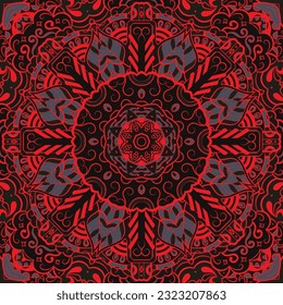 Seamless tile texture. Tracery mehndi design image. Dark toxic colors. Ethnic doodle art. Curved doodling picture. Vector