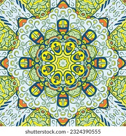 Seamless tile texture. Tracery mehndi design image. Ethnic doodle art. Curved doodling picture. Vector