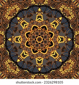 Seamless tile texture. Tracery mehndi design image. Dark toxic colors. Ethnic doodle art. Curved doodling picture. Vector